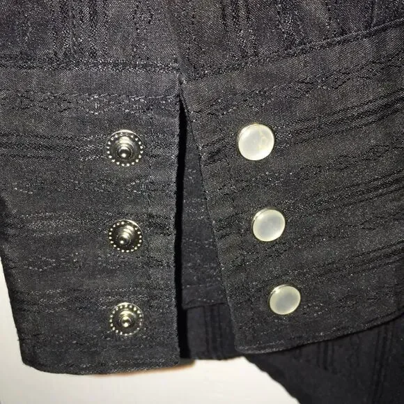 Black Vintage Ely Cattleman Snap Pearl Western Cowboy Rockabilly LS Shirt L mens - Picture 3 of 6